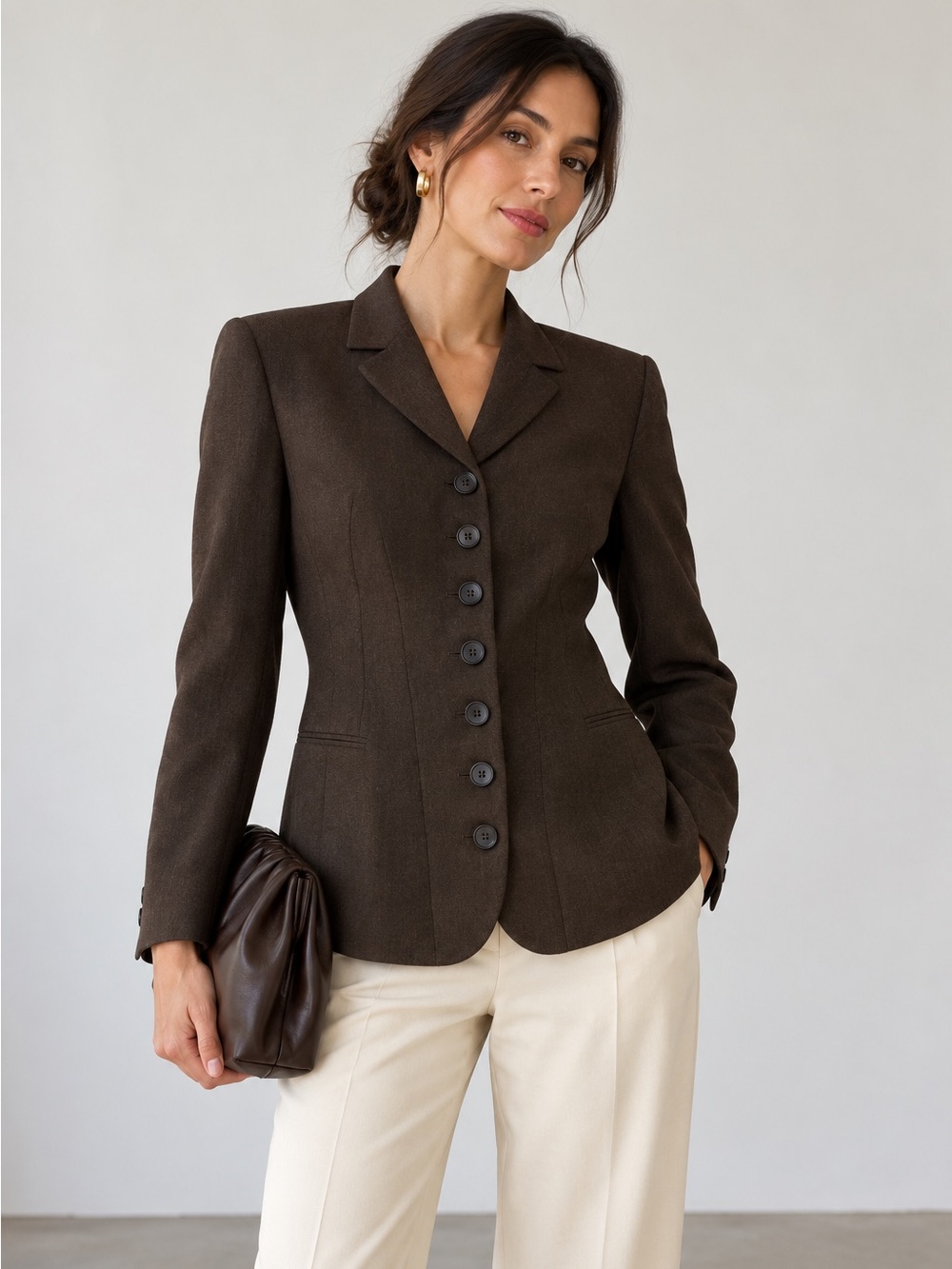 Lafayette 148 Brown Virgin Wool Six Button Tailored Blazer Size 6